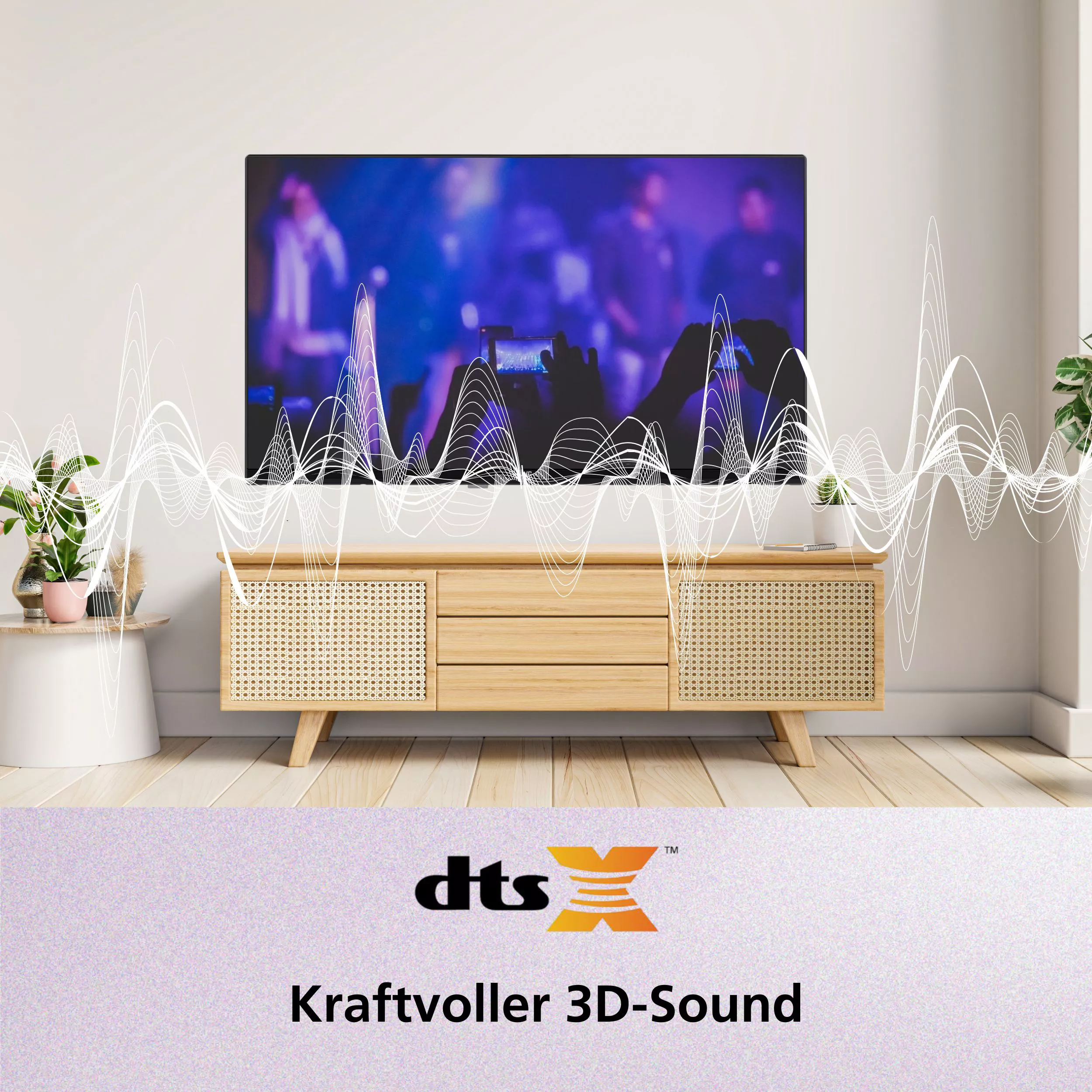 JVC LT-40VDF2555 mit integriertem DTS:X-Soundsystem – Darstellung der Raumklangtechnologie für ein immersives Hörerlebnis