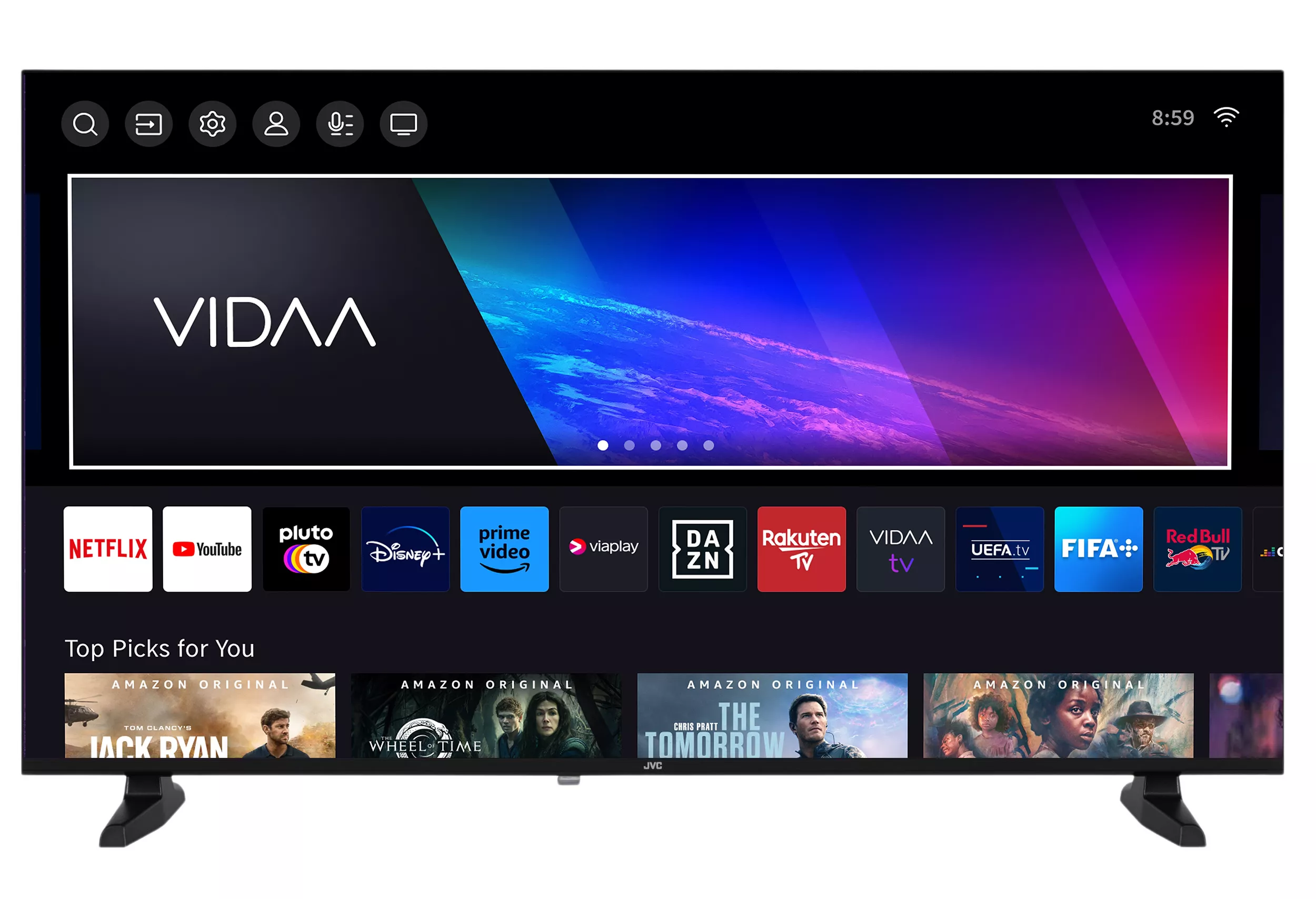 JVC LT-40VDF2555 LED-TV mit 40 Zoll Bildschirmdiagonale, schwarze Ausführung, Frontansicht