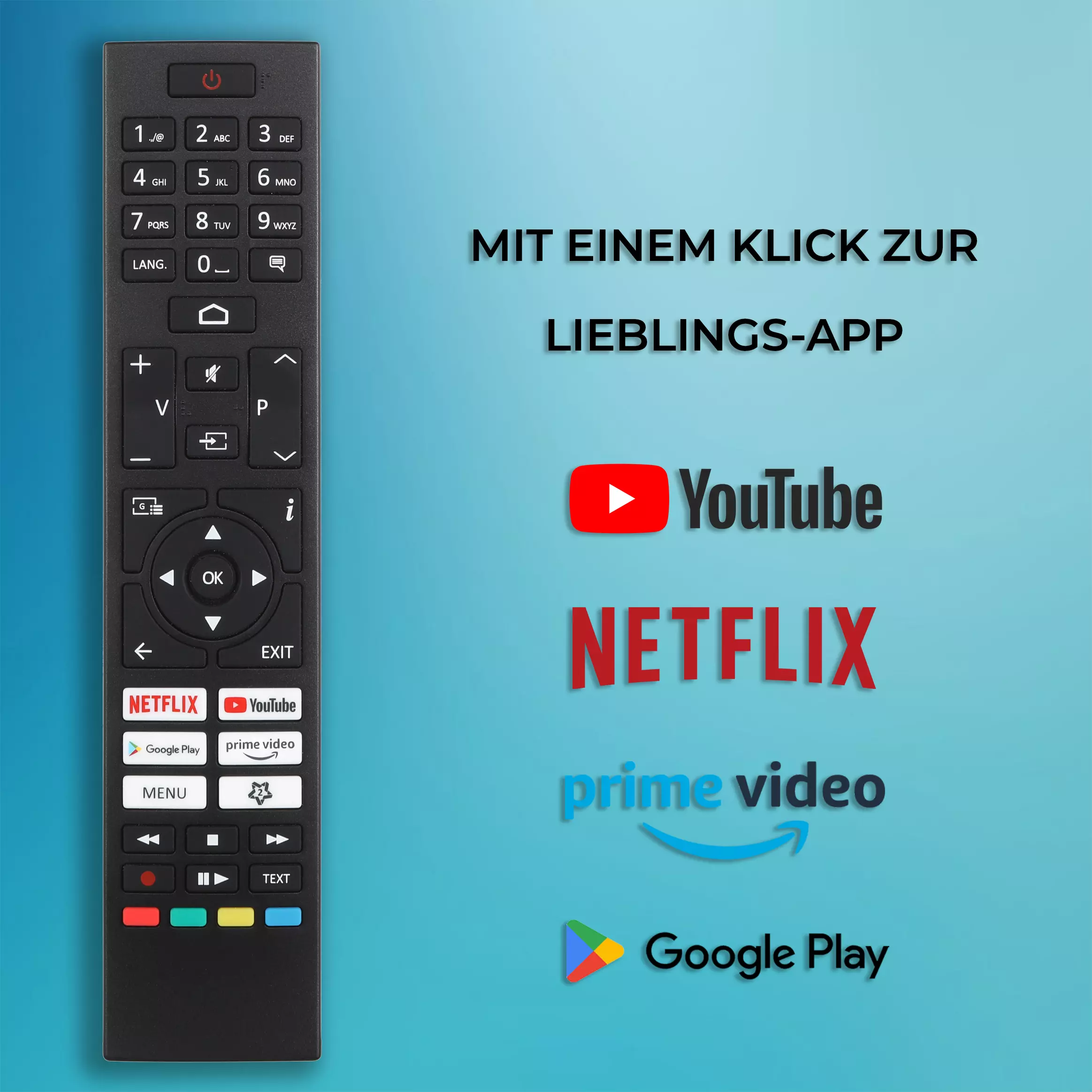 Fernbedienung des Toshiba 40LA3E63DAZ Fernsehers mit Tasten für Lautstärke, Navigation, Strom, Menü und Smart-TV-Funktionen.